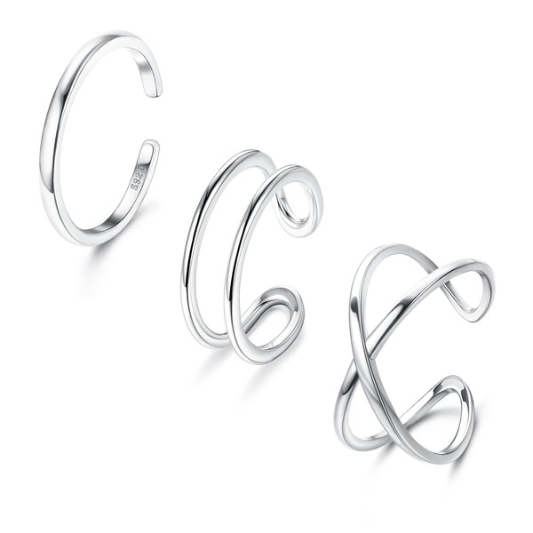 Kakonia 3Pcs 925 Sterling Silver Open Adjustable Rings for Women