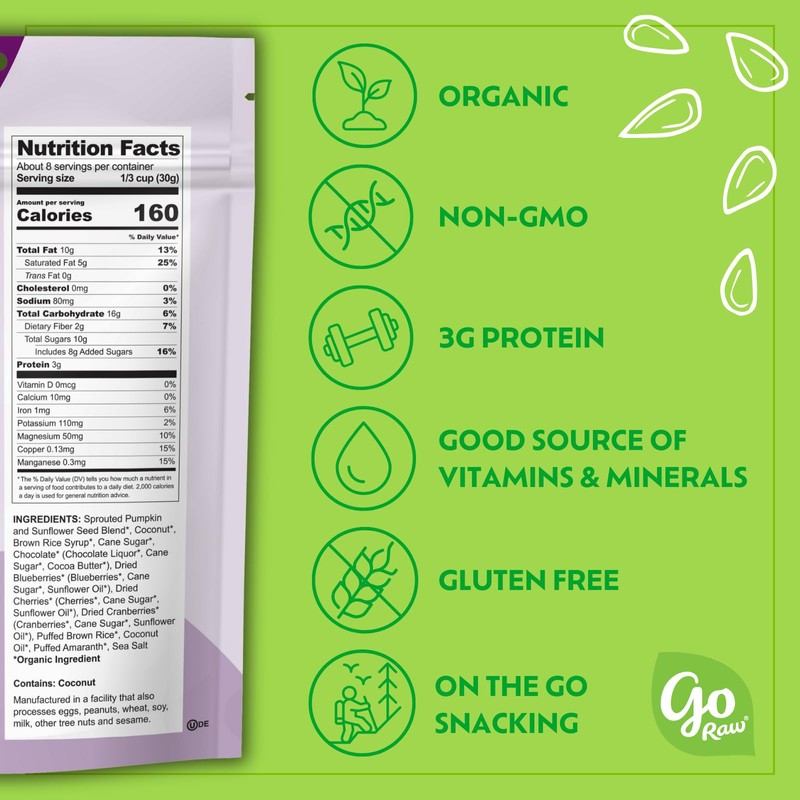 Go Raw Cherry Berry Chocolate Chunk Snacking Granola, 8oz Pouch