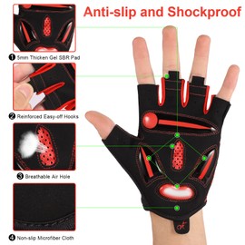 Kapsuen Cycling Gloves, Road Mountain Bike Gloves, Fingerless Gloves for Men and Women, Breathable Anti-Slip Shock-Absorbing Gel Padded Half Finger Bicycle MTB Sports Short Riding Gloves (Red, M)