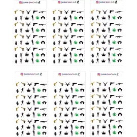 Sticker Nails Tatuajes Uñas Pistolas, Rifles 6 Planillas