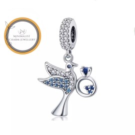 Minimalist Charm Jewelry Bird With Proposal Ring Charm, Bird Charm, Silver Charm, Women Gift Charm