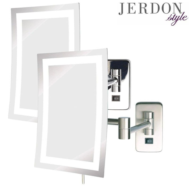 JERDON Rectangular Wall Mount Makeup Mirror - Lighted Makeup Mirror