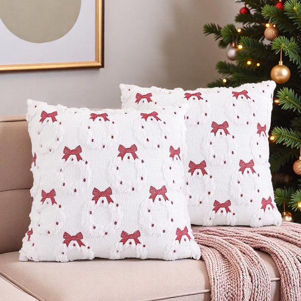 SKXKJian Christmas Wreath Throw Pillow Covers 18x18 inch Set of
