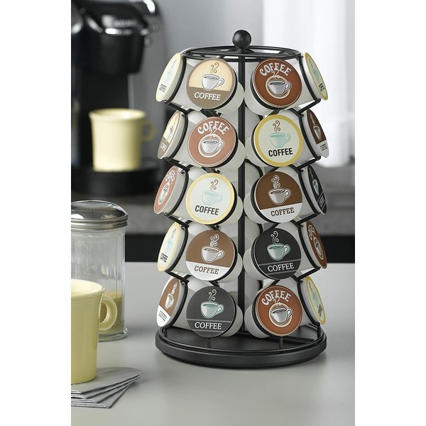35 K Cups Pod Carousel Holder For Keurig Coffee Storage Organizer Cup Rack Black