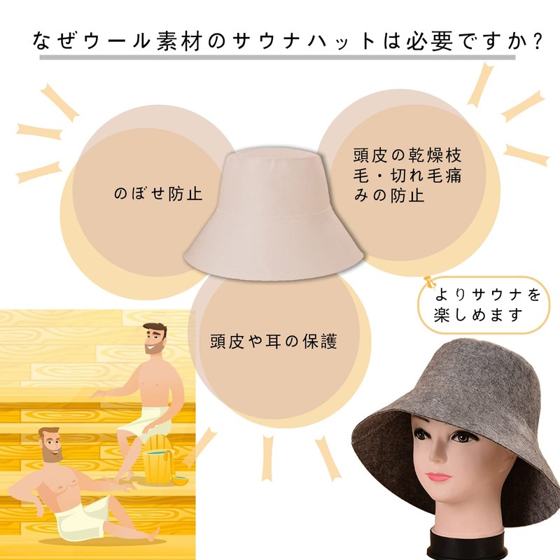 Sauna Hat, 100% Wool Felt, Protects Hair, Prevents Blurring, Deep,