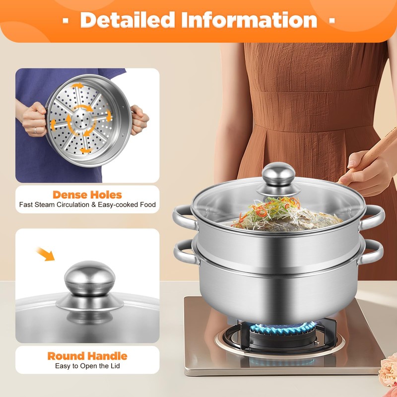 Steamer for Cooking 5 Tier Stainless Steel Food Steamer Multifunctional