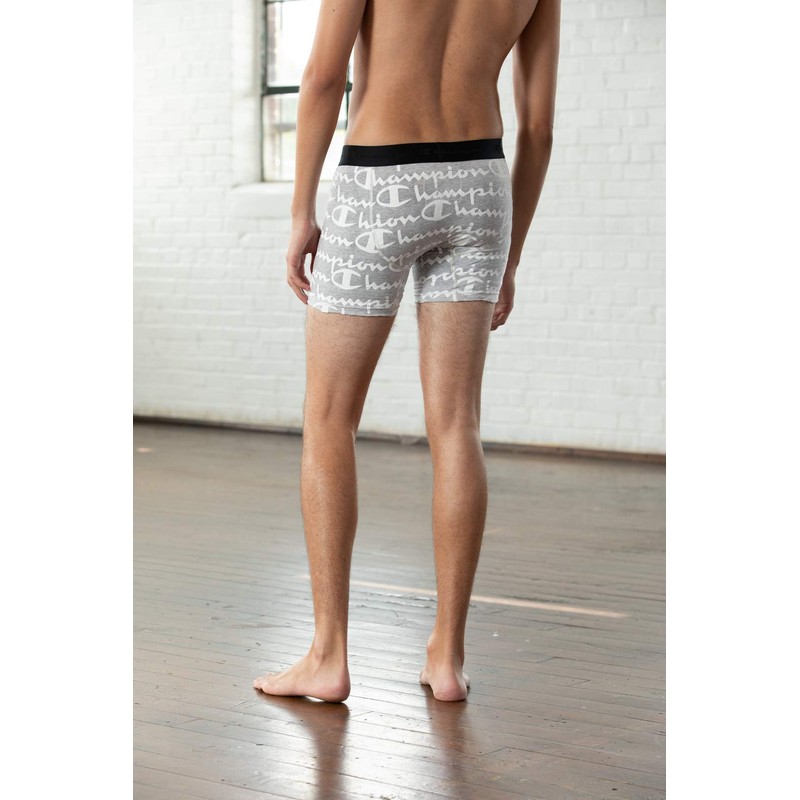 Champion Men's C Script Printed Boxer Brief, Oxford Gray, Large