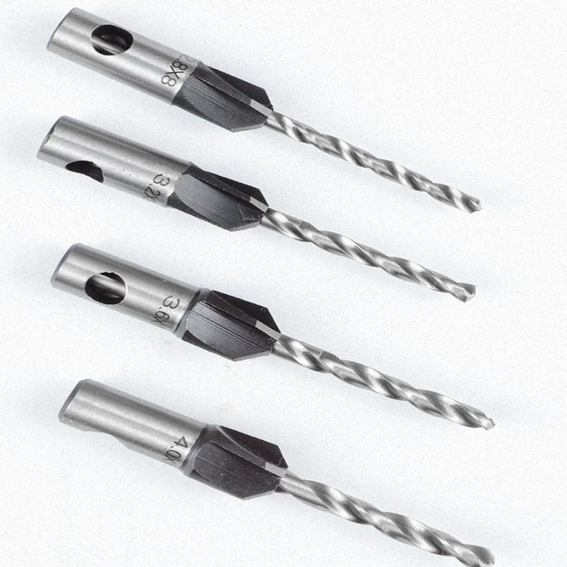 Walquicks Countersink Drill Bit Set with Adjustable Depth Stop, 4-Flute