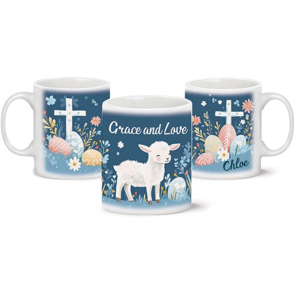 Customized Lamb And Easter Egg Ceramic Cup, Personalized Name On