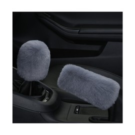 Ziciner 2PCS Plush Car Gear Shift Knob Cover & Handbrake Cover, Comfortable Anti-Slip Auto Shift Knob Protector, Fluffy Warm Hand Brake Handle Cover, Interior Car Accessories (Gray)