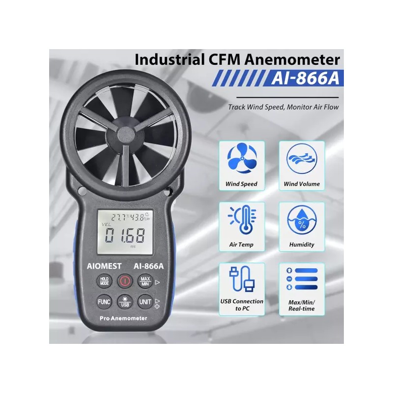 AIOMEST HVAC CFM 풍속계 풍속/기류 속도를 측정하는 AIOMEST 휴대용 기류계