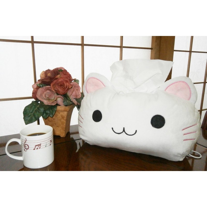 小島通商 ねこ顔ティッシュカバー 白猫 30cm×20cm×18cm
