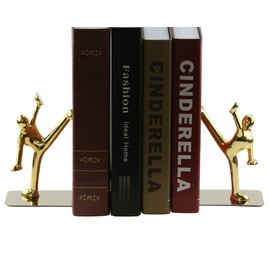 Stainless Steel Kung Fu Man Book Ends Heavy Duty Bookend Glossy Bookends for Office School Library Home (Gold)