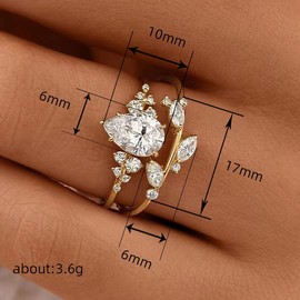 Hsitgexf Yellow Gold-Plated Pear Shaped Cut Cubic Zirconia Solitaire Engagement and Marquise Cut Wedding Band Ring for Women Two-Piece Bridal Stack Ring Set Sizes 6-10(9)