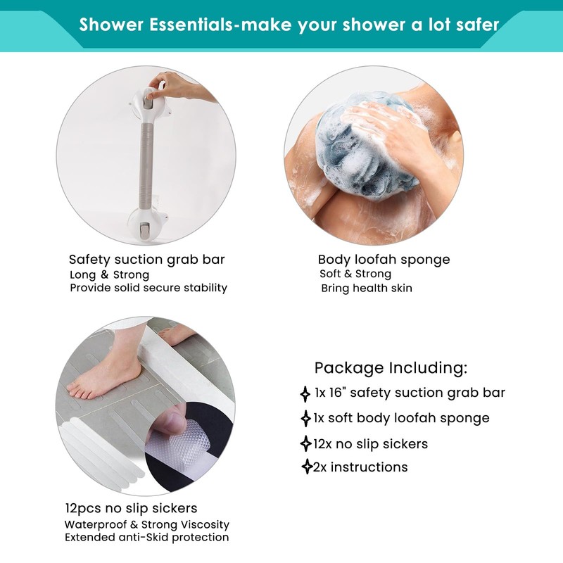 16 Inch Long Suction Grab Bar for Bathroom Indicator Light,