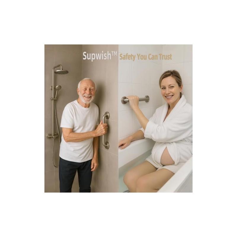 Bathroom Grab Rails for Elderly, 2 Pack 45cm, Brushed Nickel