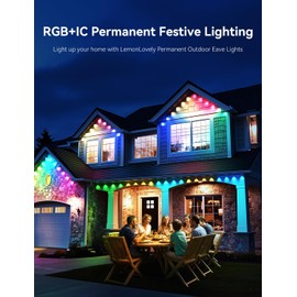 lemonlovely Permanent Outdoor Lights for House, RGB+IC IP67 Waterproof Smart Eave Lights 100ft with 72 LED, Eternity Lighting for Holiday Daily Decor, Work with Remote, APP
