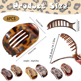 6 Stück Haarklammern Damen, Flache Ovale Haarklammer, Französisches Haarspangen, Leopardenmuster, Rutschfeste, Starker Halt, Flacher Claw Clip für Mädchen Frauen Dickes Dünnes Haar