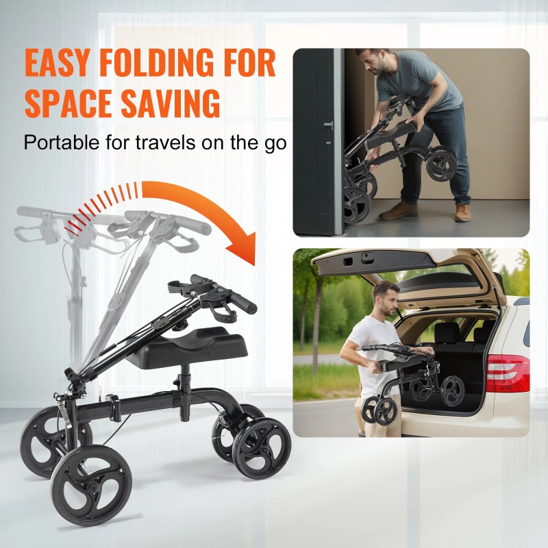Knee Scooter Carbon Steel Folding Knee Walker Recovery Scooter 300LB