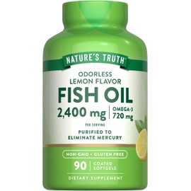 Natures Truth Suplemento de Omega 3 de aceite de pescado  2400 mg  90 cápsulas blandas  Sabor a limón  Sin olor  Sin OMG ni gluten                    