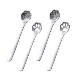 4 PCS Cat Paw Spoon, Stainless Steel Coffee Spoons, 5.8 Inch Cat Cartoon Teaspoons, Milk Drink Stirring Spoon