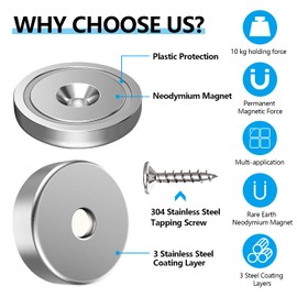 GoHoKi 12 Pack Magnet Strong Neodymium Magnets Small 20 x 5mm Rare Earth Magnets Round Countersunk Hole for Whiteboards Refrigerator Home Kitchen Workplace 25 Lbs Holding Force