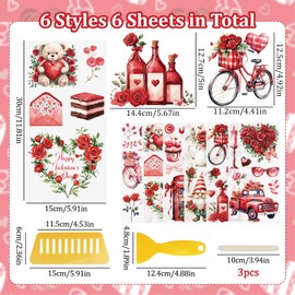 WANDIC 6 x Happy Valentine's Day Scratch On Transfer Stickers for Furniture Scrapbooking Window 15x30cm