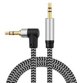 Morelecs Right Angle Aux Cable, 3.5mm Auxiliary Audio Cable 10ft Nylon Braided Male to Male AUX Cord Compatible for Headphones, iPods, iPhones, iPads, Home/Car Stereos and More (Grey)