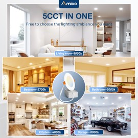 Amico 20 Pack 4 Inch 5CCT Ultra-Thin LED Recessed Ceiling Light with Junction Box, 2700K/3000K/4000K/5000K/6000K Selectable, 11W Eqv 70W, Dimmable Can-Killer Downlight, 800LM High Brightness - ETL&FCC