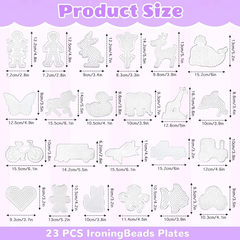 23Pcs Fuse Beads Boards, 5mm Animal Clear Plastic Pegboards Adult