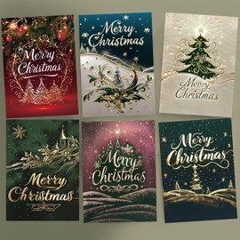 24Pack Christmas Greeting Cards with Envelopes & Stickers, Merry Christmas Cards Bulk, 5x7in Assorted Holiday Cards, Holiday Party Favors for Loved Ones, Friends and Family, 6 Designs - A