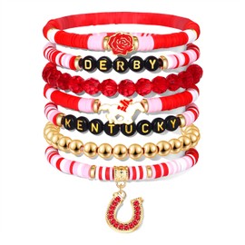 NVENF Kentucky Derby Bracelets for Women Heishi Clay Beaded Stretch Bracelets Horseshoe Charm Bracelet Stackable Horse Race Day Bracelet Kentucky Derby Accessories Jewelry Gifts (Derby 2)