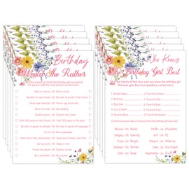 MJSXY Who Knows The Birthday Girl Best - Funny Birthday Party Games, Best Adult, Would She Rather Game for Girl Funny Party, Wild Flowers Themed Set of Games