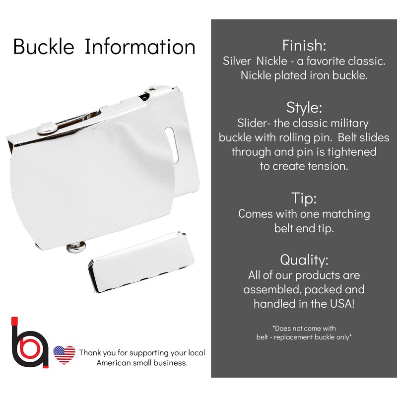 Classic Silver Nickel Polish Military Slider Buckle 1.5 Width