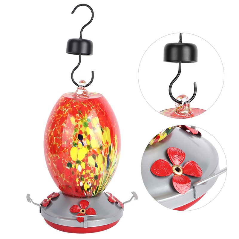 Hummingbirds Water Feeder Colorful Painting Glass Bird Feeding Tool for