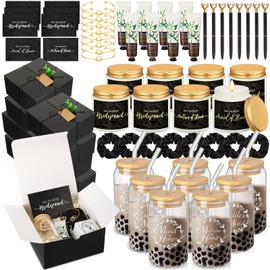 Teenyyou 80 Pcs Bridesmaid Proposal Gifts Bridesmaid Gift Box Set Maid of Honor Box Include Glass Cup Candle Scrunchies Hair Knotted Bracelets Cards Hand Cream Diamond Pens (Black)
