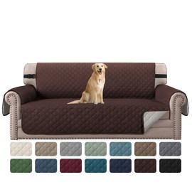 H.VERSAILTEX Sofa Slipcover Reversible Sofa Cover Seat Width Up to 66" Water Resistant Couch Cover with Elastic Strap Quilted Furniture Protector for Pets(Sofa, Brown/Beige)