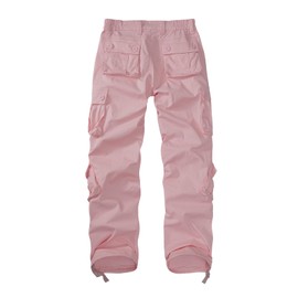 XNMAYA Women's Cotton Mid Waist Pink Cargo Pants Casual Jeans Combat Work Trousers with 9 Pockets US 18-Tag 38