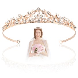 Crown Queen, Queen Crown, Bridal Crown, Crown Wedding, Tiara Wedding, Bridal Tiara, Tiaras for Women, Crown Kiadem, Round Tiaras for Bride, Handmade Bridal Headband with Rhinestones (Rose Gold),