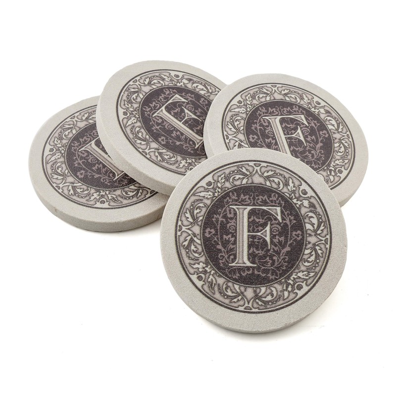 Thirstystone Absorbent Monogram Sandstone Coaster Set, Letter F