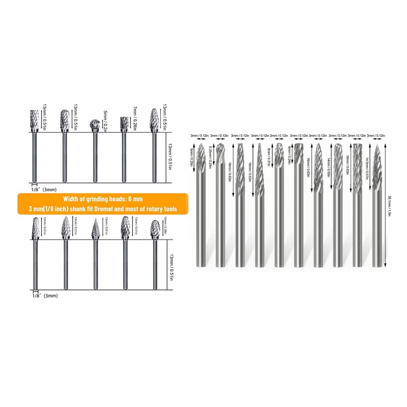 20Pcs Tungsten Carbide Carving Bits Double Cut Rotary Burr Set