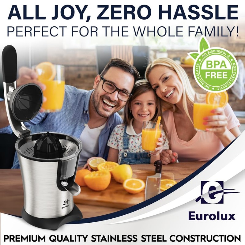 Eurolux Premium Electric Orange Juicer | Stainless Steel Citrus Squeezer