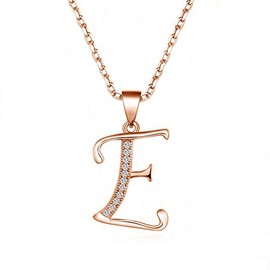Paialco 925 Sterling Silver Initial Letter E Pendant Necklace for Women, Rose Gold Plated