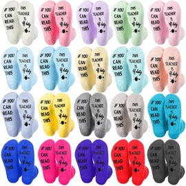 Glitopper 20 Pairs Funny Teacher Socks for Women Novelty Fuzzy Socks, If You Can Read This Teacher Is off Duty for Graduation Appreciation Birthday Gifts, 20 Colors