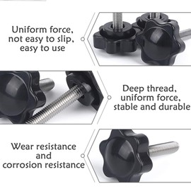 Vegena M8 Star Screw, 10 Pieces M8 x 50 mm Star Handle Thread Clamping Knob Wing Screw Star Grip Nut Black Knurled Screw Star Nut Star Head Screw Screws with Handle for Machine Tools
