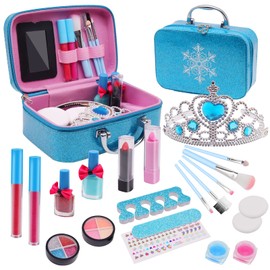 Maquillaje para Niñas, 22 Pzs Kit de Maquillaje para Niñas Real, Juguetes de Maquillaje Lavables para Niñas, No Tóxico, Estuche de Maquillaje de Princesa con Espejo, Juego de Maquillaje de Simulación, Regalo para Niños 3 años+