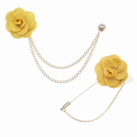 PATIKIL Flower Lapel Chain Brooch Pins for Men, 2 Style Yellow Camellia Chain Brooches for Men's Wedding Suit