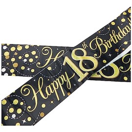 Oaktree UK 9ft Banner Sparkling Fizz 18th Birthday Black & Gold Holographic