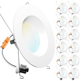 Sunco 12 Pack LED Recessed Lighting 6 Inch, Selectable 2700K/3000K/3500K/4000K/5000K, Dimmable Can Lights, Baffle Trim, 13W=120W, 1050 LM, Damp Rated, Retrofit Installation - Energy Star