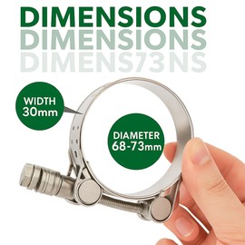 Boltza® Constant Pressure T-Bolt Hose Clamp – SS316 Marine Grade – Extra-Wide 30mm Band with Spring-Loaded Tension, M10 Bolt – (68-73mm)